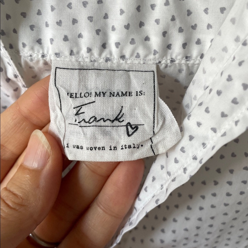 Frank & Eileen FRANK Heart Print Relaxed Button Up Cotton Shirt XS White Grey - Picture 4 of 10